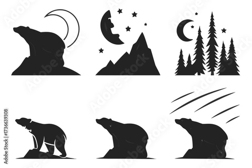 Minimalist aurora borealis horizon icon set