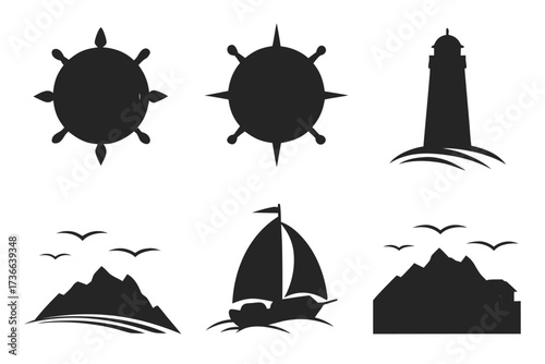 Minimalist aurora horizon spectrum icon set