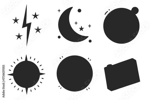 Minimalist aurora night glow icon set with celestial elements