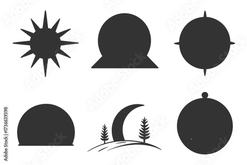 Minimalist aurora night horizon icon set