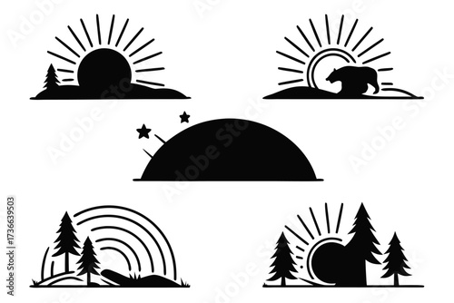 Minimalist aurora sunrise spectrum icon set
