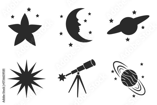 Minimalist celestial fantasy icons for cosmic designs