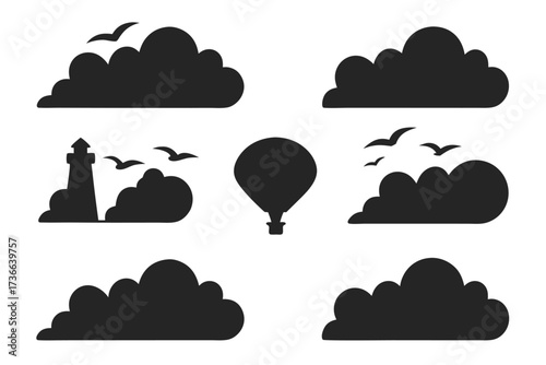 Minimalist cloud formation icons set in cmyk colors