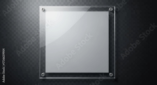 Blank Frameless Square Glass Sign Mounted on a Dark Textured Wall with Spotlight Illumination