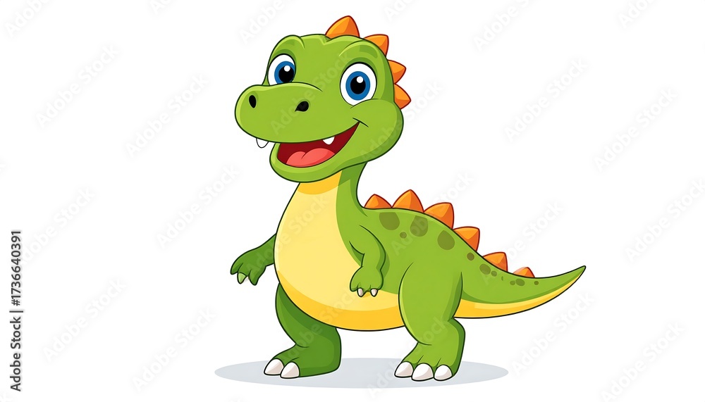 Naklejka premium A cheerful cartoon dinosaur character stands out against a plain white background.