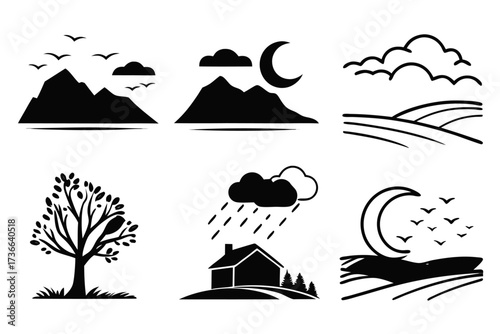 Minimalist evening cloud drift icon set