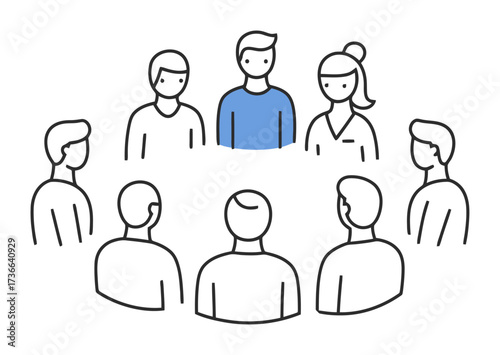 Workplace Mental Health Support Group Meeting, Minimalist Vector Icon, White Background