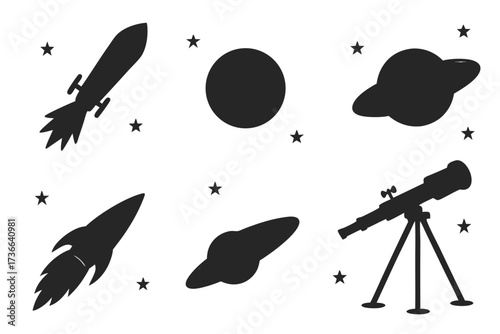 Galactic fantasy minimalist icon set with cosmic elements