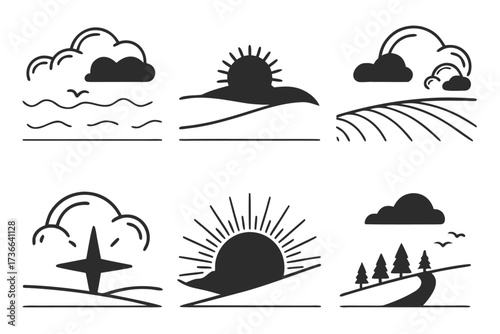 Golden cloudscape minimalist icon set