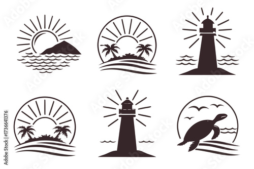 Minimalist golden sunset glow icon set