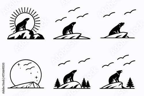 Minimalist horizon aurora icon set with six unique designs