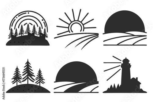 Minimalist horizon aurora icon set
