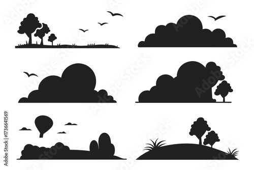 Minimalist horizon cloud and veil icon set