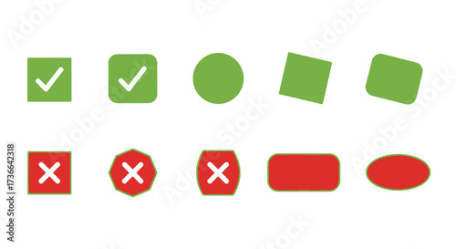 Collection of Checkmark and Cross Symbols in Various Geometric Shapes Representing Approval and Rejection Statuses