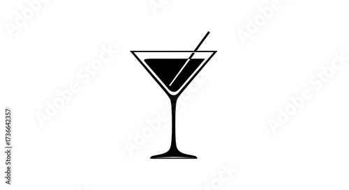 Elegant Martini Glass Silhouette with a Stirring Stick Suggesting a Refreshing Cocktail Experience