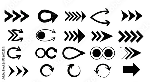 A Collection of Diverse Arrow Symbols and Directional Icons Representing Movement and Navigation