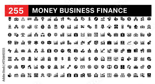 A Comprehensive Collection of Money Business and Finance Icons for Diverse Digital Projects