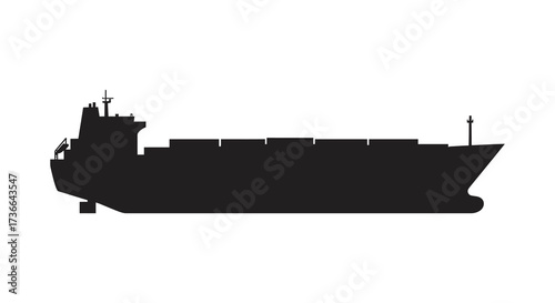 Silhouette of a cargo ship loaded with containers on for global trade and logistics