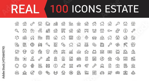A Collection of One Hundred Diverse Real Estate Related Icons for Professional Use