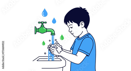 Child Washing Hands Under Running Tap Representing Hygiene and Cleanliness Perfectly