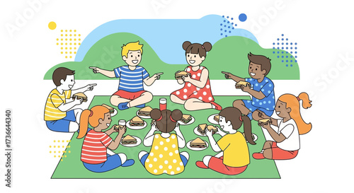 Children Gathering For A Picnic, Enjoying Food And Each Other's Friendship Time