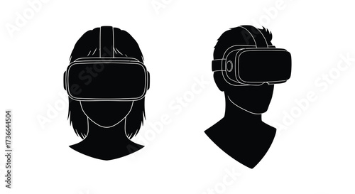 Silhouetted portraits of two people wearing virtual reality headsets
