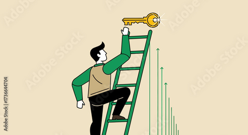 Climbing The Ladder Of Success Reaching For Victory And Prosperity With Key