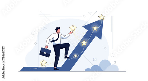 Climbing To Success: A Businessman Reaching For The Stars with Vector Graphics