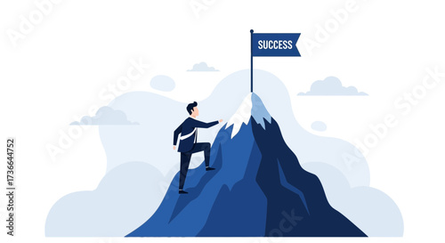 Climbing Towards Success Visionary Achievement Reaching Pinnacle Ambition And Goal