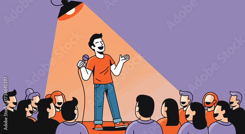 Comic Performance In Spotlight: Engaging Audience During A Humorous Comedy Act Presentation