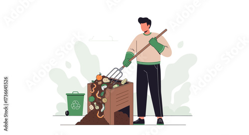 Composting Process: An Animated Illustration Depicting Sustainable Gardening and Waste Management