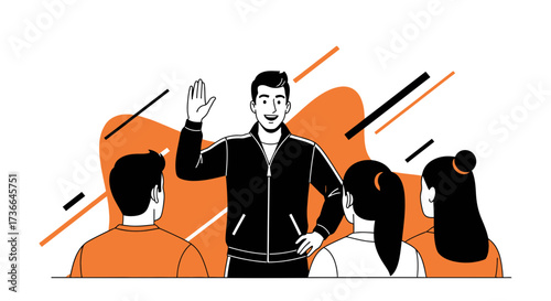 Conceptual Illustration Of A Leader Greeting Teammates With Enthusiasm And Assurance