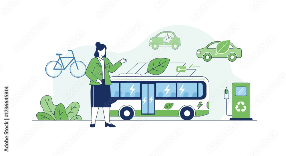 Obraz premium Conceptual Illustration of Sustainable Transportation Choices and Environmental Awareness