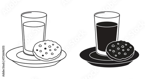Black and white illustration of two glasses with cookies nearby