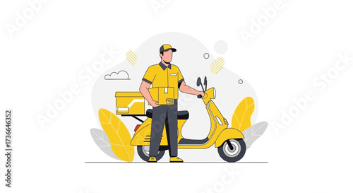 Courier Delivering Package on Yellow Scooter Representing Fast Delivery Services