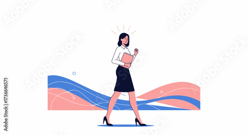 Confident Businesswoman Walking Forward Holding Documents and Carrying an Idea Illustration