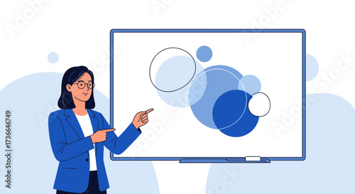 Confident Woman Presenting Data Visualization on Whiteboard During A Business Meeting
