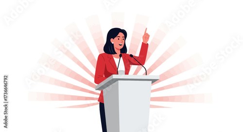Confident Woman Speaker Delivering a Presentation, Empowering and Informative Speech Illustration
