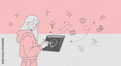 Creative Digital Art Design, Jewelry Creation and Online Graphics, Work Illustration Concept