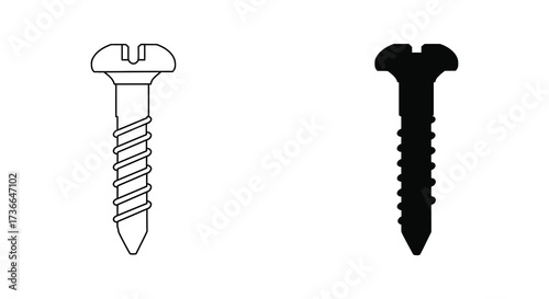 Two different illustrations of screws with detailed thread patterns displayed