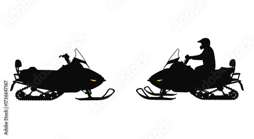 Two snowmobiles silhouetted against a bright yellow background winter recreation