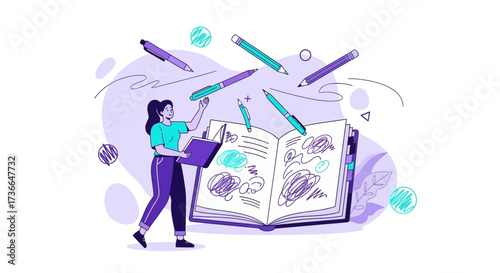 Creative Writer And Sketchbook Displaying Ideas And Written Imagination Concepts