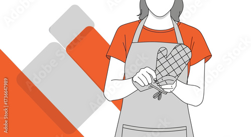 Culinary Preparation: A Woman With An Apron And Oven Mitts Ready To Cook
