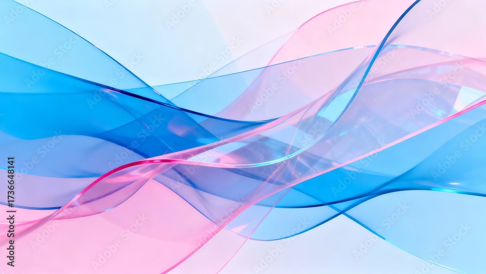 Fototapeta premium Abstract flowing waves in soft blue and pink hues with translucent layers