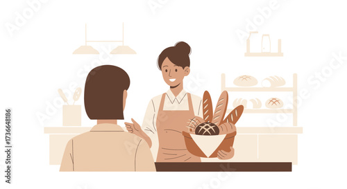 Customer Acquires Freshly Baked Breads From A Smiling Baker At The Counter