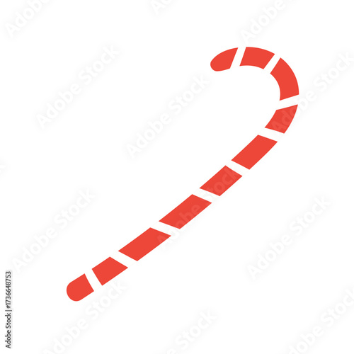 Red and white sugar cane candy isolated on transparent. Hand drawn flat vector illustration. Traditional holiday food, sweets, Christmas, New Year, seasonal design element, clip art