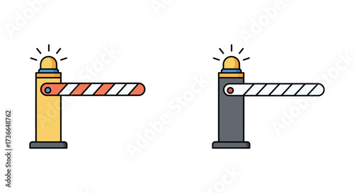 Two barrier gate illustrations one yellow and one gray shown in detail