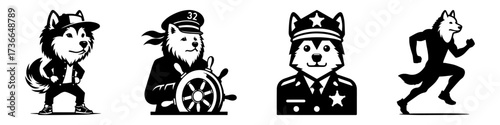 Modern Minimalist American Eskimo Dog-Headed Man Running Icon, Flat Silhouette of an Active Character Vector for Fitness Illustration Design