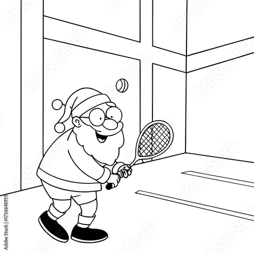 Santa Claus playing squash 