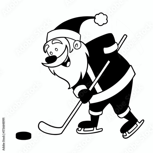 cartoon Santa Claus playing hockey 